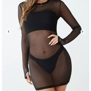 Black Mesh Sheer Bodycon Mini Dress Swim Cover